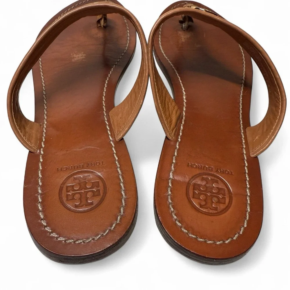 TORY BURCH Cameron Black Leopard Print Gold Logo Sandals Women's Size 9